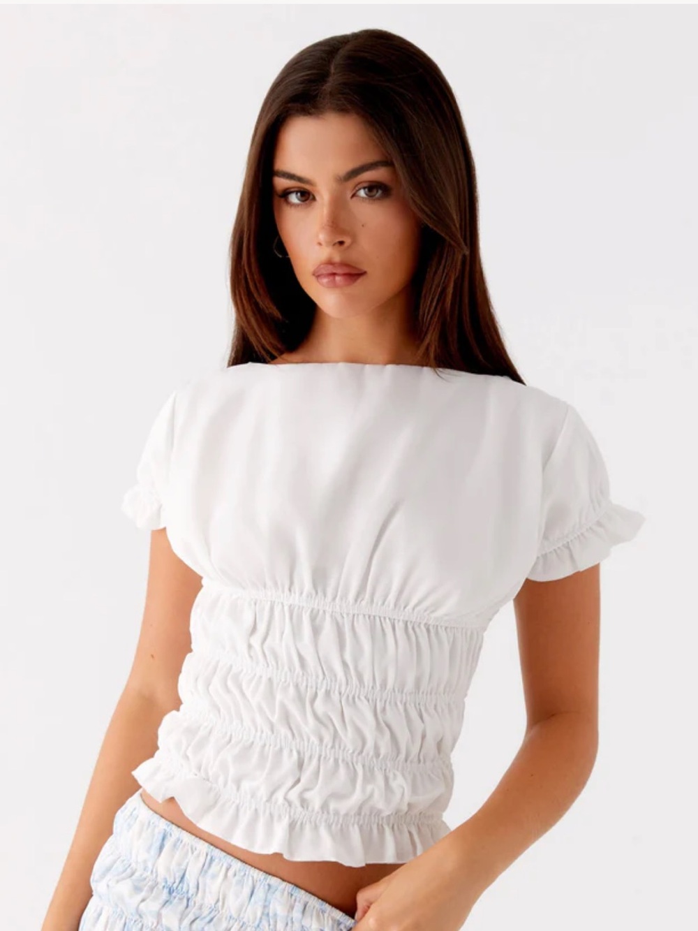 PEPPERMAYO Natalia Ruched Top White Ivory NWT Size US 12 / AU 16 (L / XL)